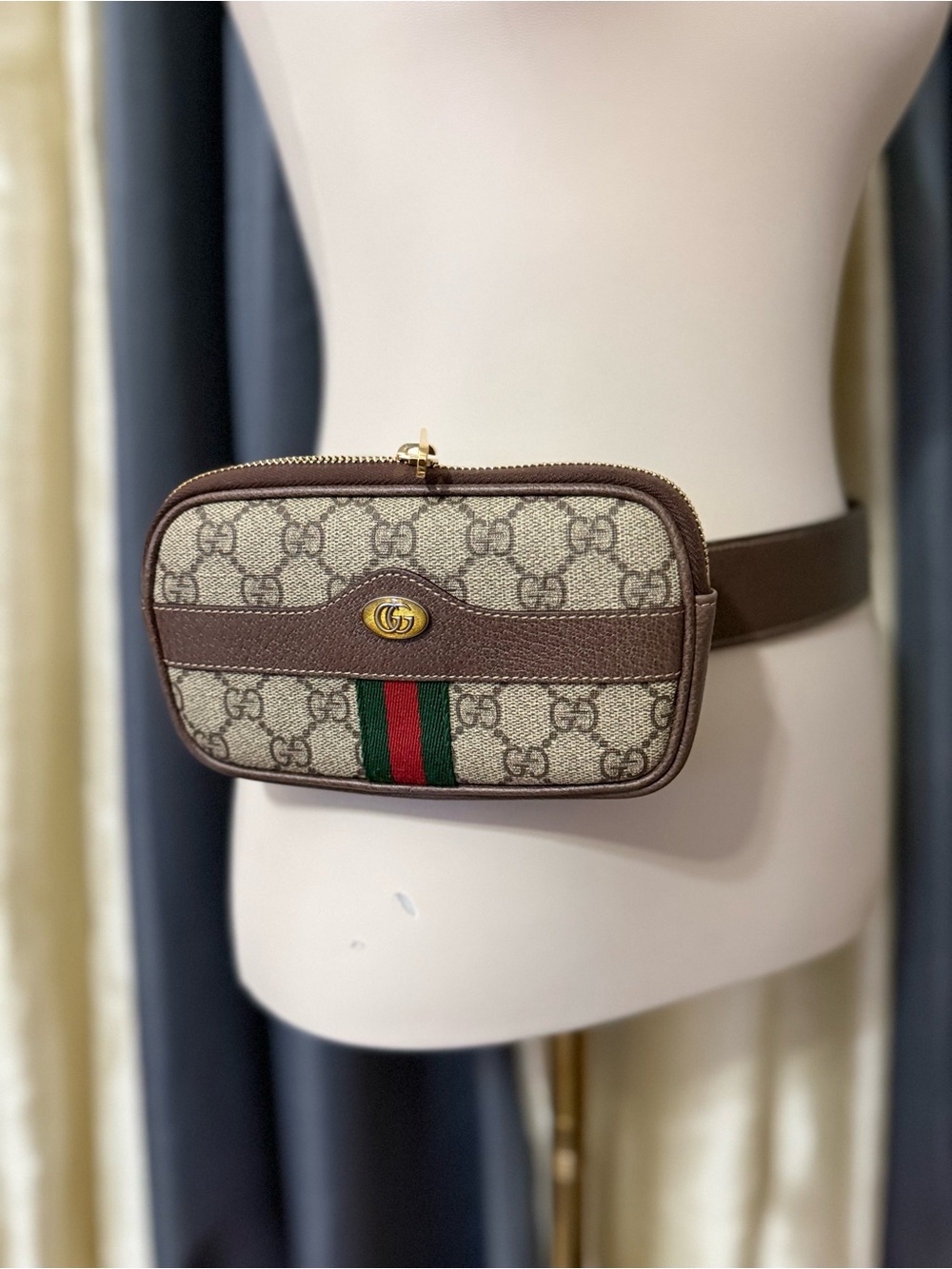 Gucci Brown GG Canvas Belt Bag with Web Stripe